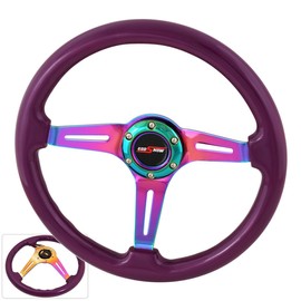 AJP Distributors Jdm Sport 345mm 6 Bolt Hole Neo Chrome Center Purple Trim 3 Spokes Steering Wheel Godsnow Jdm Horn