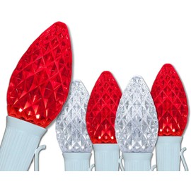 C7 OptiCore LED Commercial Outdoor Christmas Lights – Heavy Duty Christmas String Lights; White Wire (50 Lights, 50 ft, Red/Cool White)