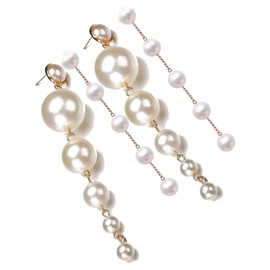 2 pairs Long Pearl Earrings for Women silver Pearl Dangle Earrings Hypoallergenic Elegant Wedding Pearl Tassel Earrings for Bridal Christmas Gift…, 1.5cm/6.5cm, Plastic, No Gemstone