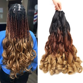 French Curly Braiding Hair Curly Braiding Hair 18 Inch 8 Packs Spanish Braiding Hair Bouncy Braiding Hair Pre Stretched French Curl Crochet Braids Hair Extensions(18 Inch/Pack of 8, 1B/30/27)