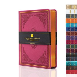 VICTORIA'S JOURNALS Mini Notebook Pocket Vintage Embossing Journal Hard Cover Lined Old Looking Travel Diary Gilded Edge Ribbon Bookmark, 6.5'' x 4.7''