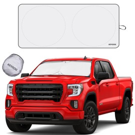 KEYOOG Car Sun Shade for Windshield 1 Piece Foldable with Storage Pouch, Universal Fits Car, Sedan, SUV, Truck, Block Sun Glare, UV and Heat, Protect Car Interior (63 X 33.5 in / 160 X 85 cm)