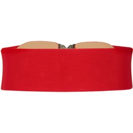 BlackButterfly 3 Inch Wide Waspie Elastic Vintage Buckle Waist Belt (Red, M)
