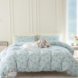 BUPIRD White King Duvet Cover Floral,Blue Flower Farmhouse Duvet Cover Set- Soft, 100% Brushed Microfiber with Zipper Closure&Qualit Ties Four Corners (Floral, King)