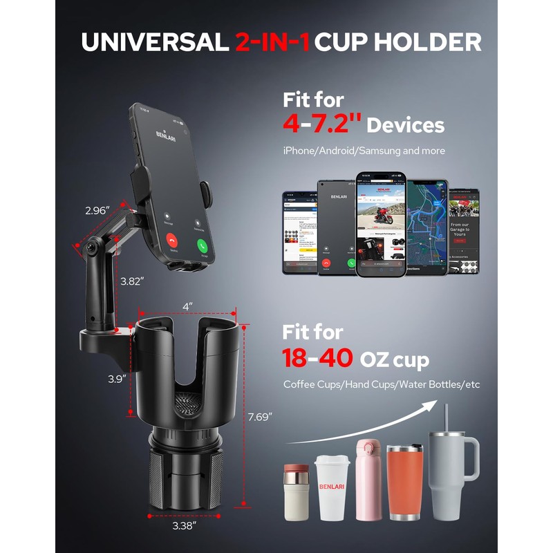 Benlari Upgraded Car Phone Holder - 2 in 1 Adjustable