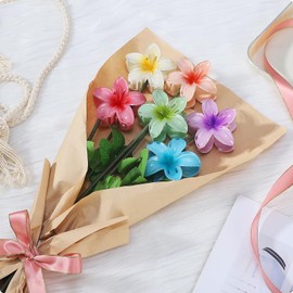 CHANDAT Flower Hair Clips 6 PCS Hawaiian Claw Clips for Vacation Hibiscus Hair Claw Clips Cute Large Hair Clips for Thick and Thin Hair Plumeria Hair Accessories for Women Girls -Hawai