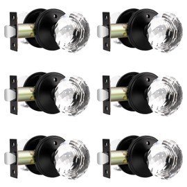 Lepushom 6 Pack Crystal Door Knobs Interior, Elegant Matte Black Glass Door Knobs, Keyless Privacy Door Locks for Bedrooms and Bathrooms