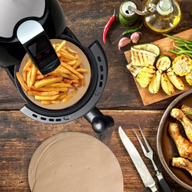 100pcs Unbleached Air Fryer Liners, Vancens 7.5 inches Bamboo Steamer Liners, Premium Perforated Parchment Steaming Papers, Non-stick Steamer Mat, Perfect for 3.5 & 3.7QT Air Fryers/Baking/Cooking