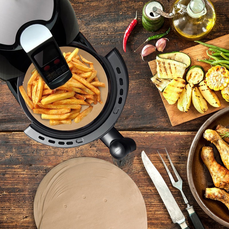 100pcs Unbleached Air Fryer Liners, Vancens 7.5 inches Bamboo Steamer