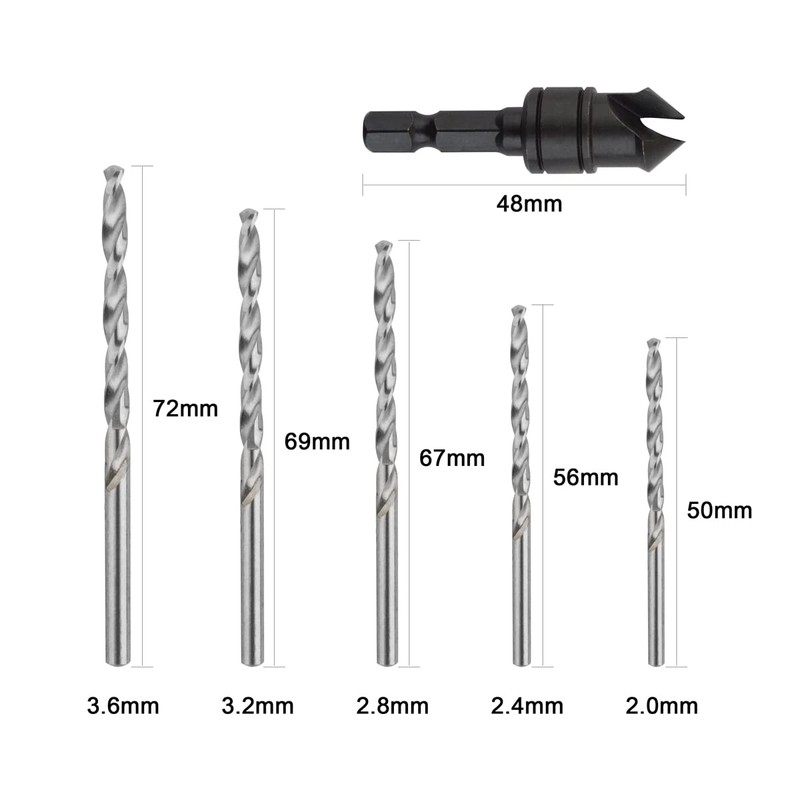 Gunpla 5pcs HSS Countersink Drill Bit Set, 1/4 inch Hex