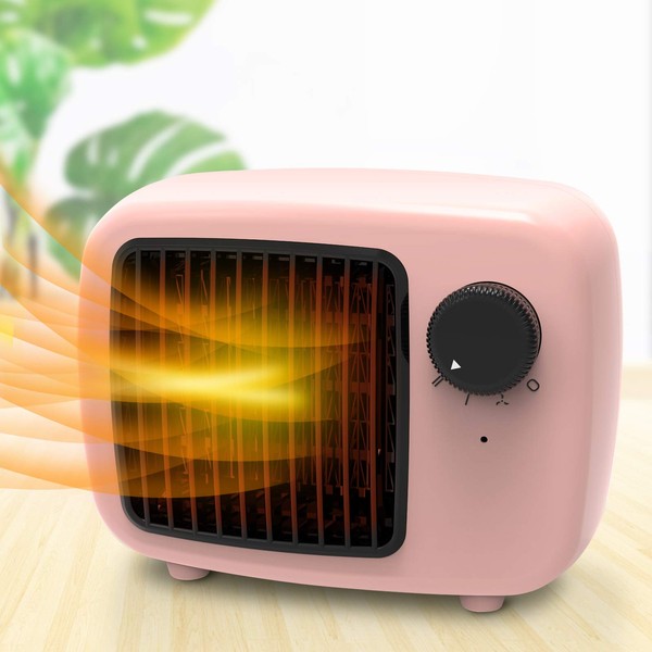 Lifeholder Ceramic Heater, Fan Heater, Small, Fast Heating, Natural Wind, Hot Air 3 Levels, Auto-Off Overheat, Overheating Protection, Classic, Restored TV Style, Foot Heater, Heater, Electric Heater, Electric Heater, PSE Certified (Pink)