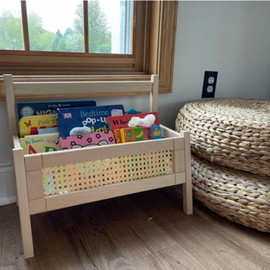 Furpinea Handmade Toddler Bookcase Rattan Boho Frame for Nursery, Crawling Baby Montessori Front Facing Book Organizer for Kids Bedroom