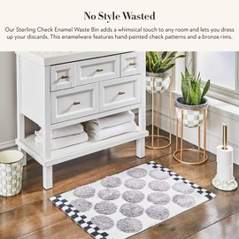 MACKENZIE-CHILDS Waste Bin, Decorative Bedroom Trash Can or Bathroom Trash Can, Gray-and-White Sterling Check