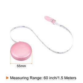 sourcing map Round Retractable Measuring Tape 150cm/60-inch Soft Leather Case Tailors Tape Measure Pocket Size for Body, Fabric, Sewing Measurements, Pink