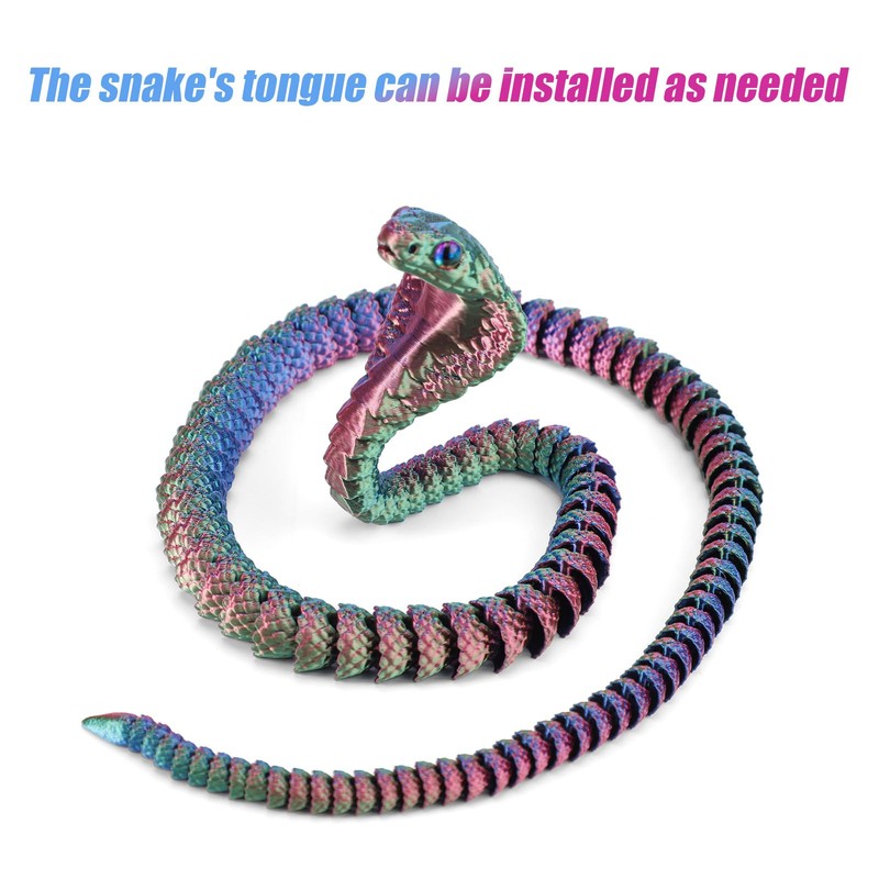 3D Printed Snake, 23.6in Articulated Cobra Crystal Like 3D Printed