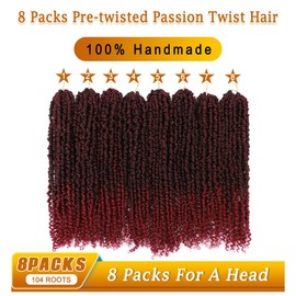 Pre-Twisted Passion Twist Hair, 8 Packs 112 Strands Pre Looped Passion Twist Braiding Hair for Women, Short Passion Twists Crochet Hair Synthetic Hair Extensions (22 Inch (Pack of 8), TBUG)
