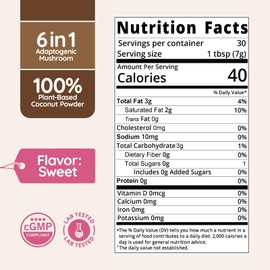 Veltracha Mushroom Coconut Coffee Creamer, Coffee Mate Creamer Powder with Pure Coconut Extract and 6 Adaptogenic Mushroom, Superfood Creamer Vegan & Unsweetened, 7.41oz (30 Servings), Sweet