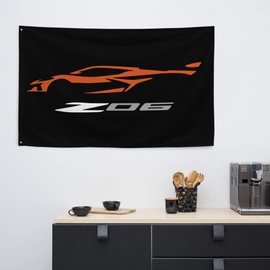 2023 Sports Car Z06 C8 Amplify Orange Vette Silhouette Custom Garage Office Man Cave Banner Flag 34.5" x 56"