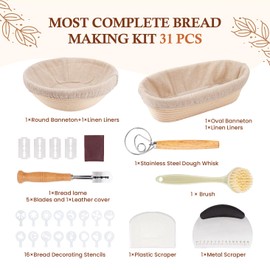 Cartman Sourdough Proofing Basket Gift Set, Round 10" & Oval 11" Banneton, Sourdough Starter Kit,Banneton Bread Proofing Basket Set of 2, Bread Making Supplies Tools