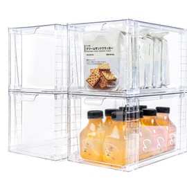 Zero Zoo 4Pack Large Stackable Kitchen Storage Drawers Holder, Clear Foods Organizer Bins with Handles, Easily Assemble for Bathroom, Kitchen, Pantry, Cabinet, Closet