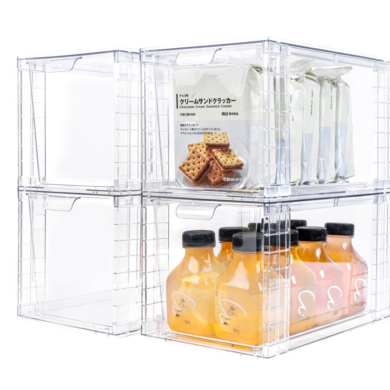 Zero Zoo 4Pack Large Stackable Kitchen Storage Drawers Holder, Clear