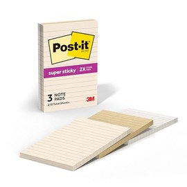 Post-it Notas súper adhesivas, 3 blocs de notas adhesivas forradas, 4 x 6 pulgadas, suministros escolares y suministros de oficina, 2 veces más poder 
