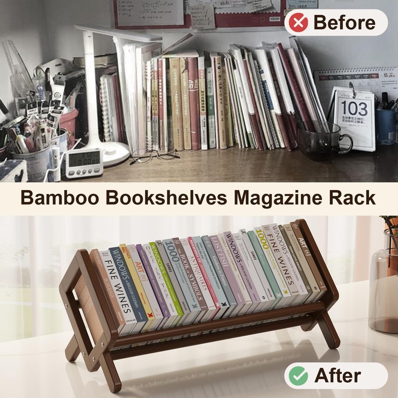 Aofure Premium Desktop Bookshelf, Bamboo Desk Bookshelf, Retro Brown Book