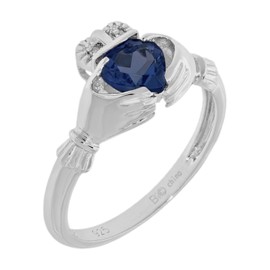 .97 Ct Heart Blue Sapphire and Diamond Accent 925 Sterling Silver Ring Size 5
