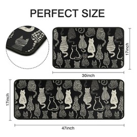 Cute Black Cat Kitchen Rugs Set of 2,Country Style Kitchen Rugs Farmhouse Style Mats Non-Slip Washable,Cat Kitchen Decor Anti-Fatigue Floor Mats for Kitchen Sink Laundry Room,17x30+17x47 Inches Black