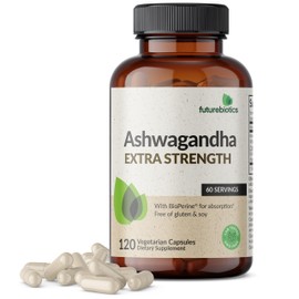 Futurebiotics Futurebiotics Ashwagandha Extra Strength Stress & Mood Support with BioPerine - Non GMO Formula, 120 Vegetarian Capsules