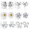 6 Pairs Silver Stud Earrings Multipack Heart Ear Studs Butterfly