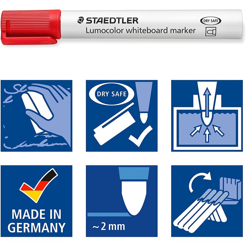Staedtler Lumocolor Whiteboard Markers, Pack of 5, Dry and Residue-Free,