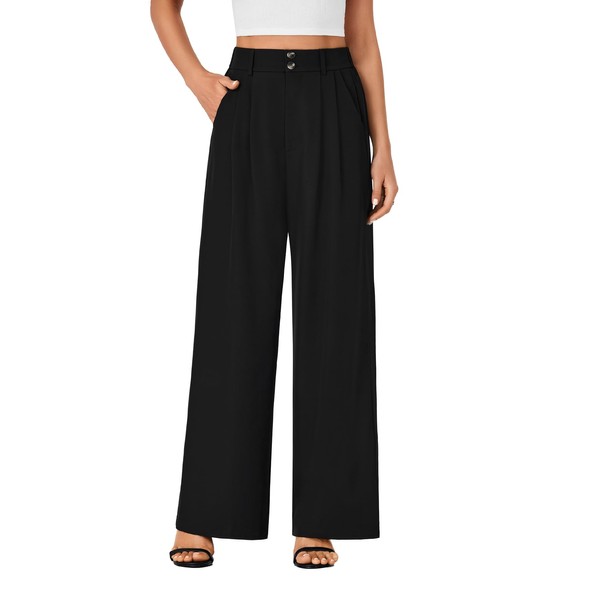 Vrtige Women's Elastic High Waisted Wide Leg Long Pants Office