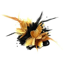 Caprilite Gold and Black Fascinator Corsage Wedding Prom Feathers