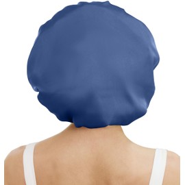 ATNKE Women's Silk Sleeping Bonnet Soft Double Layer Satin Lined Silk Hair Wrap Adjustable Night Sleep Cap for Long Jumbo Curly Braids Natural Hair/Dark Blue