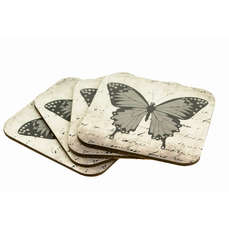 Modena Butterfly Design Set of 4 Square Cork Coaster