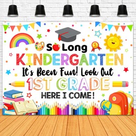 Mocsicka Kindergarten Graduate Backdrop 7x5ft 1st Grade Here I Come Preschool Graduation Decorations, Class of 2025 Last Day of Kindergarten Graduation Party Decorations