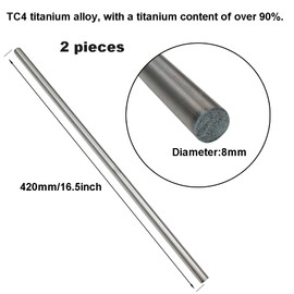 2Pcs Titanium Round Rod Dia 8mm 0.314" Length 420mm 16.535"，Solid TC4 Titanium Rod