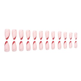 Press on Nails Medium Almond Gold Lines False Nails with Design Red Nail Tips French Artificial Acrylic Nails Full Cover Glossy Reusable Coffin Fake Nails Glue on Nails for Women 24Pcs