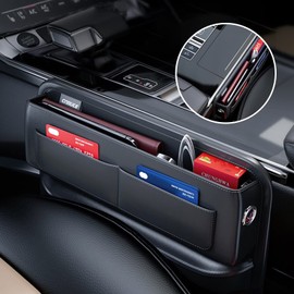 Car Seat Gap Filler Organiser, PU Leather Car Organizer Front Seat Gap Filler, Car Console Side Pocket, Car Seat Gap Storage Box with USB Charging Hole for Wallets Phones Keys Cards Coins Sunglasses