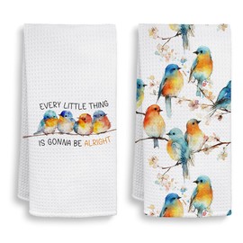 HIWX Inspirational Bird Kitchen Towels, Motivational Decorative Kitchen Dish Towels, Every Little Thing is Gonna Be Alright Hand Towel for Bathroom Decor, Bird Gifts for Women, 16x24 Inches Set of 2