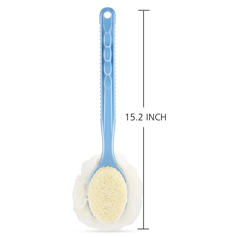 Shower Body Brush with Bristles and Loofah,Back Scrubber Bath Mesh