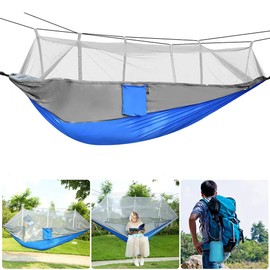 Kocaso Camping Hammock with Mosquito Net, Parachute Fabric Camping Hammock Easy Assembly Portable Hammock for Backpacking Camping Travel, Double Single Hammocks for Camping 102"(L) x 55"(W)