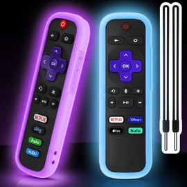 2Pack Case for Roku Remote, Remote Cover for Roku Voice Remote/Hisense/TCL Roku TV Steaming Stick, Silicone Universal Protective Controller Sleeve for Roku TV Remote with Lanyards Glow Blue Purple