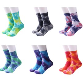 DREAM SLIM A Collection of Funny Novelty Fashion Colorful Cool Crazy Skateboard Tie Dye Crew Dress Socks 6 Pack