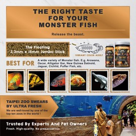 Ultra Fresh Monster Fish Food, Wild Sword Prawns, Floating Sticks for Oscars, Bass, Large Cichlids and Tropical Fish, Carnivorous Jumbo Stick 13.58 oz