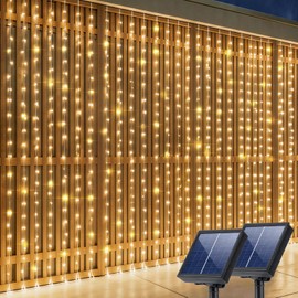 Daidasy 2 Pack Solar Curtain Light Outdoor, 20ft x 10ft, 480 LEDs in Total Solar Powerd String Lights Waterproof Outside for Garden Party Wedding Decór