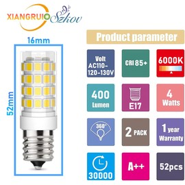 SZKOV 2-Pack E17 LED Bulb Microwave Oven Bulbs T7 ntermediate Base 8206232A Light 4W(40W Halogen Bulb Equivalent) for Over Counter Microwave Ovens,Home Light Fixtures AC110V-130V Daylight White 6000K