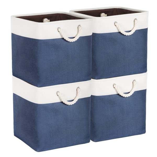Kntiwiwo Large Storage Cubes 13” x 13” x 13” Foldable Storage Bin Closet Organizing w/ Hard Bottom and Carry Handles for Organizing Shelf Nursery Home Closet - Set of 4