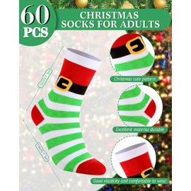 Vabean 60 Pairs Christmas Socks Adults Colorful Novelty Holiday Socks Festive Women Socks Crew Socks Office Gifts for Men